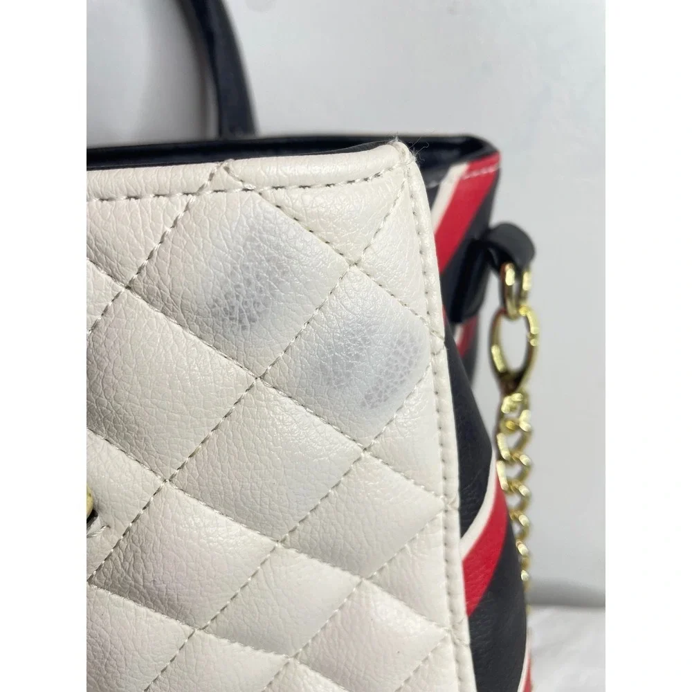 Luv Betsey by Betsey Johnson Satchel Handbag Black White Red Striped Chain Strap